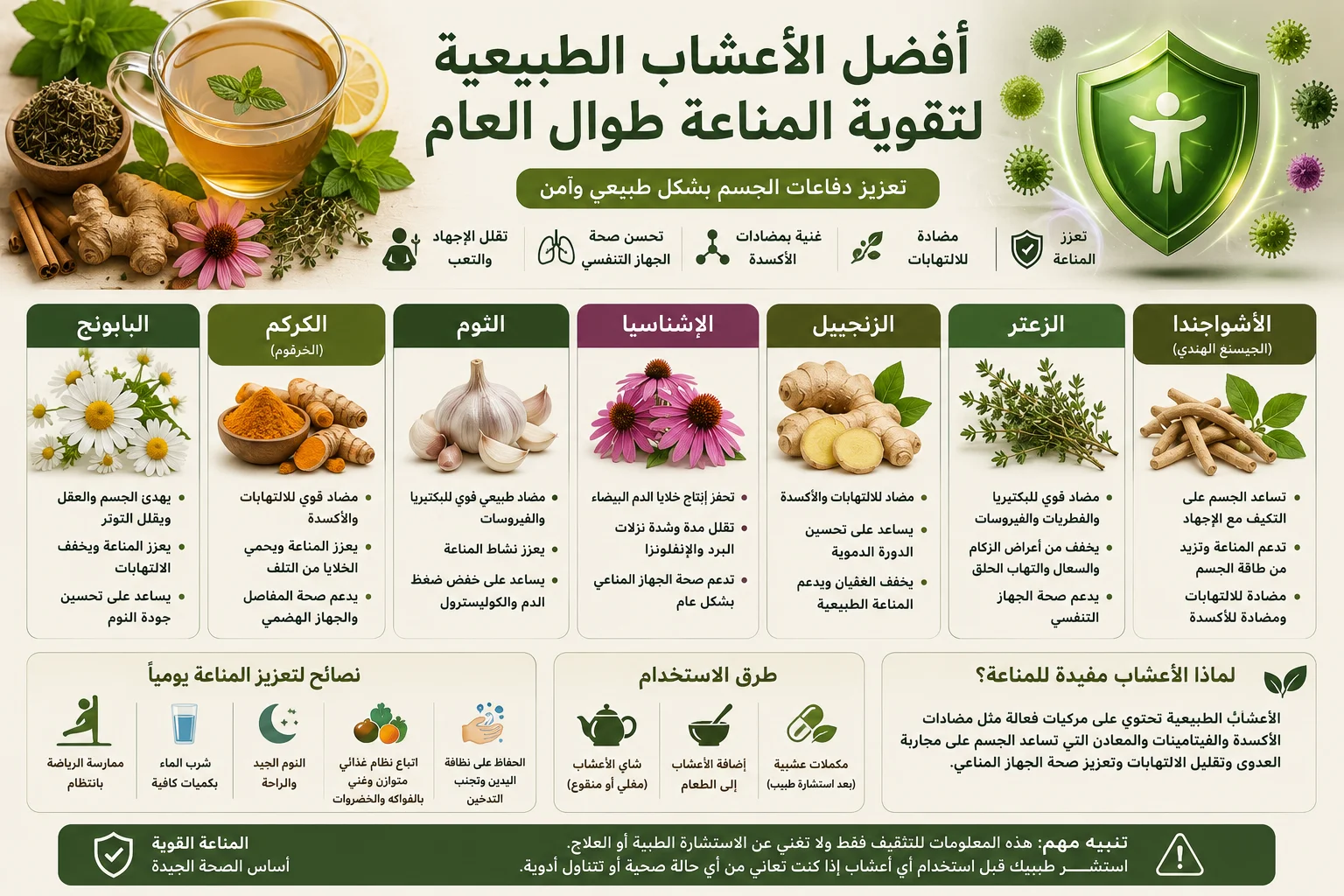 أفضل الأعشاب الطبيعية لتقوية المناعة طوال العام