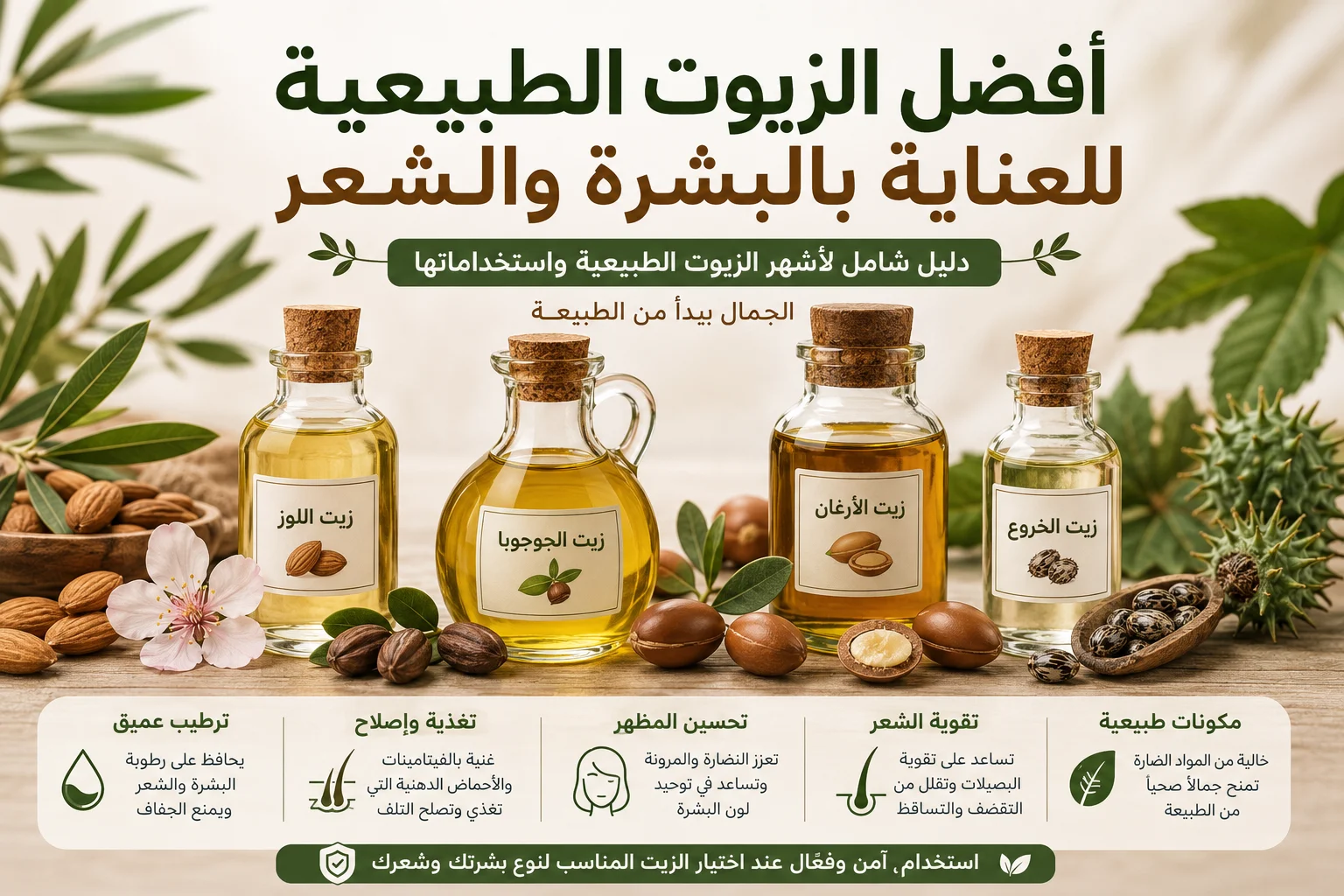 أفضل الزيوت الطبيعية للعناية بالبشرة والشعر