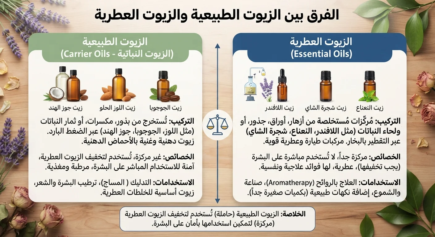 ما الفرق بين الزيوت الطبيعية والزيوت العطرية؟