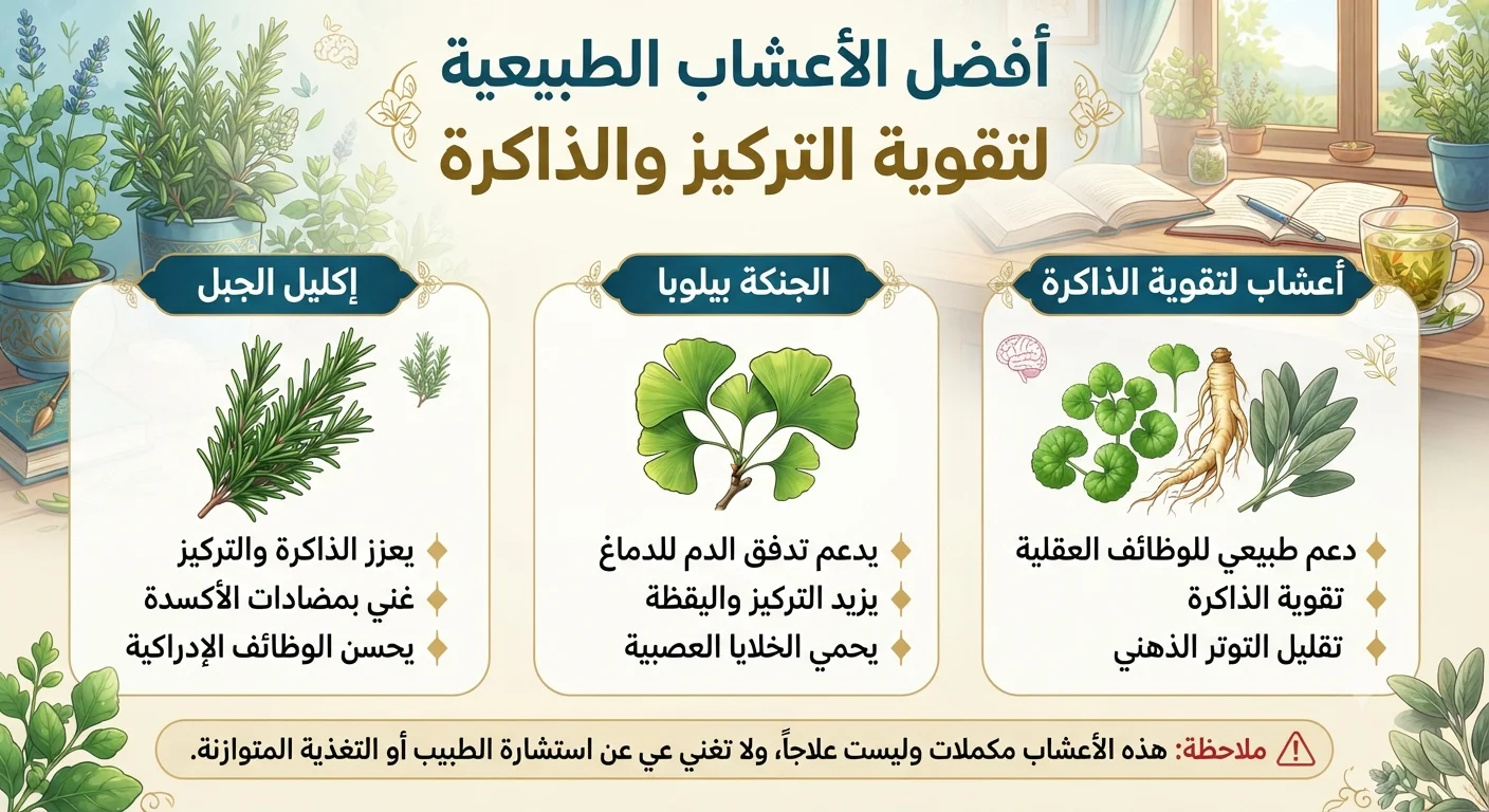 أفضل الأعشاب الطبيعية لتقوية التركيز والذاكرة