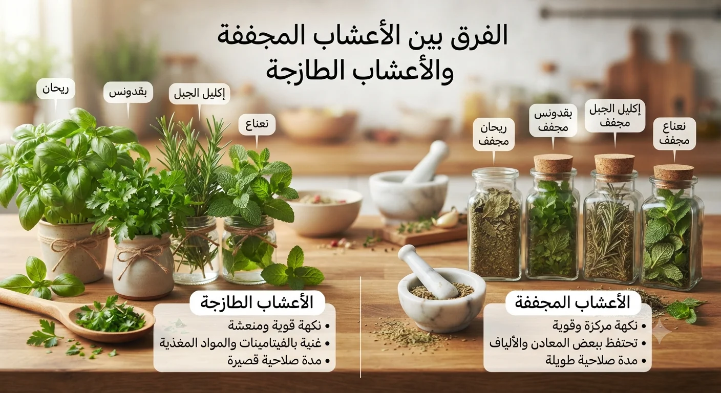 الفرق بين الأعشاب المجففة والأعشاب الطازجة: أيهما أفضل في الطبخ؟